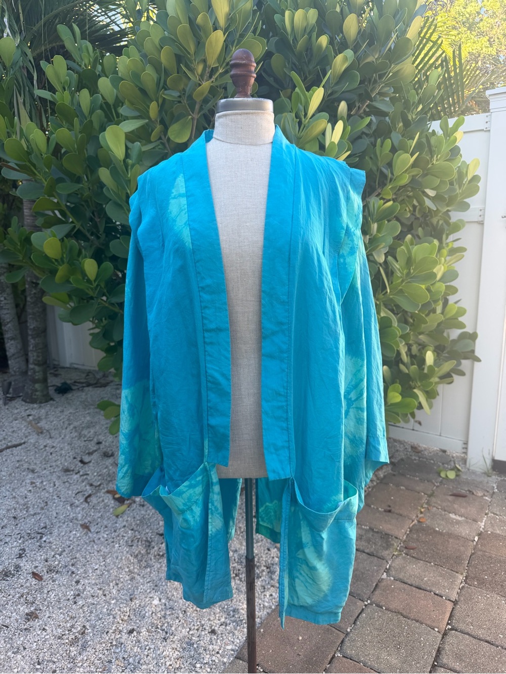 Unique Vintage Silk Turquoise Tiedye Women's Cover-Up Kimono Jacket Cardigan